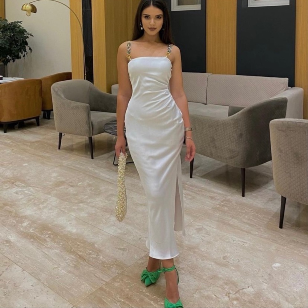 NWT ZARA Elegant White Chain Strap Evening Dress